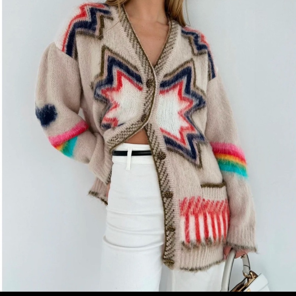 Chunky Oversized Cardigan Sweater Womens XS Bold Commence Caesar’s Palace Cozy